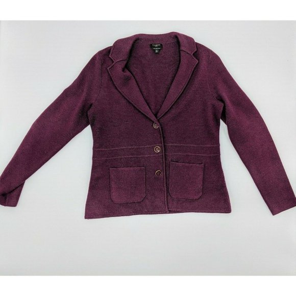 Women's Sweater Talbot's Blazer Cardigan Eggplant Purple Merino Wool Small Petit - Picture 1 of 4